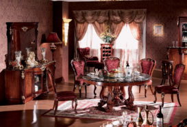 Repliky starožitného nábytku, Luxusní, stylový, historizující, zámecký, kvalitní nábytek, interiéry Viola ROYAL 223 - jídelna, jídelní stůl, židle, komoda, zrcadlo, vinotéka