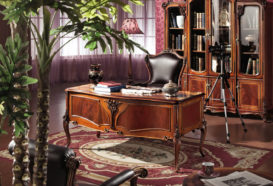 Repliky starožitného nábytku, Luxusní, stylový, historizující, zámecký, kvalitní nábytek, interiéry Viola ROYAL 238 - kancelář, kancelářský stůl, kancelářské křeslo, knihovna, lampa