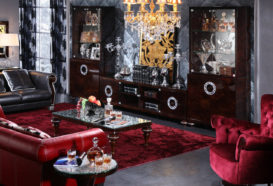 Luxusní, designový, art deco, kvalitní nábytek, interiéry Viola DESING 869 - obývací pokoj, komoda, skleník, sedací souprava, konferenční stolek