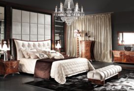 Luxusní, designový, art deco, kvalitní nábytek, interiéry Viola DESING 880 - ložnice, postel, noční stolek, komoda, zrcadlo, postelová sedačka, lampa